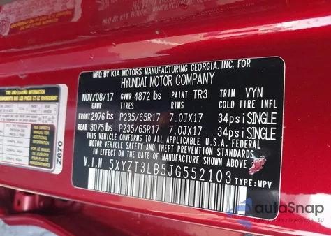 2018 Hyundai Santa Fe Sport 2.4L z USA, uszkodzony, nr VIN 5XYZT3LB5JG552103